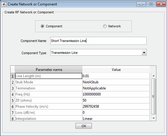 Insert Component or Network dialog box