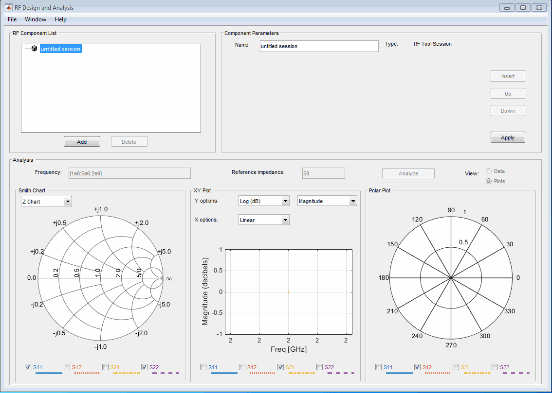 RF Design and Analysis app window