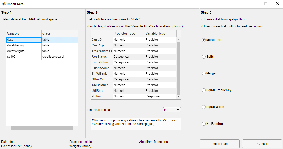 Import Data dialog box