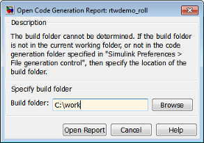 Open Code Generation Report dialog box.