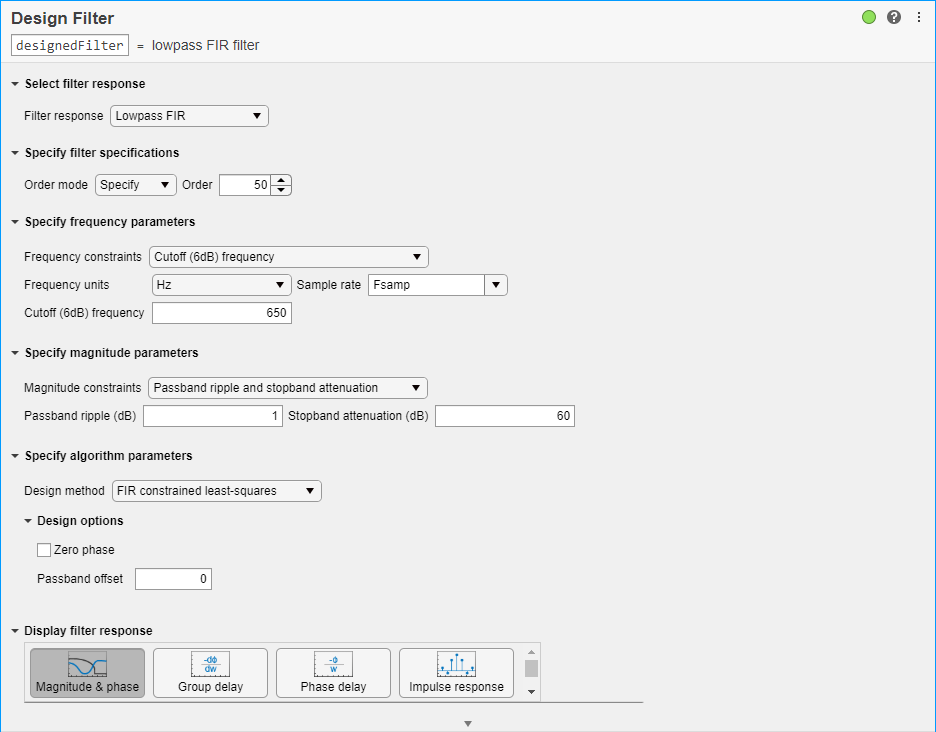 Design Filter task in Live Editor