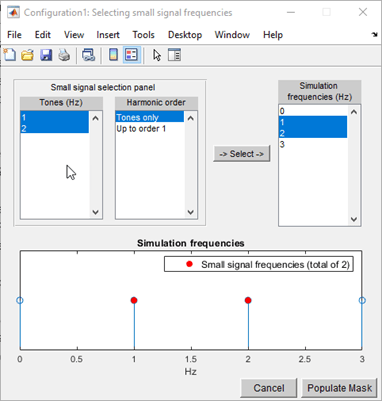 Selecting small signal frequencies window