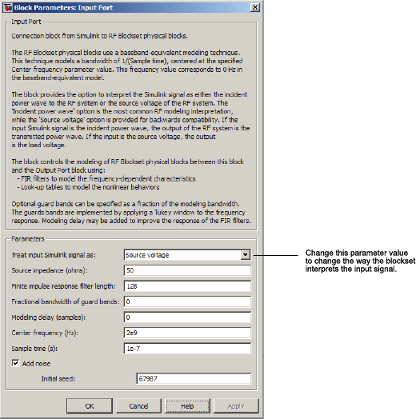 Input port mask with Treat input Simulink signal as parameter.