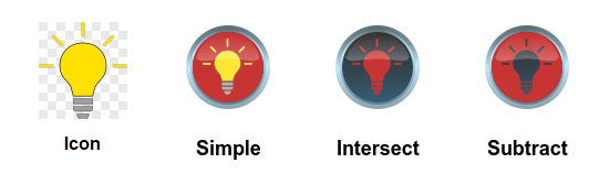 Three Lamp blocks, each configured for one of the three ways you can combine the shape and icon: simple, intersect, or subtract.