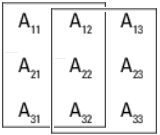 3-by-3 matrix A, decomposed into 2 overlapping 3-by-2 matrices