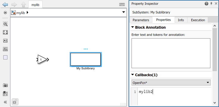 The Property Inspector lets you set the OpenFcn callback on the Properties tab.