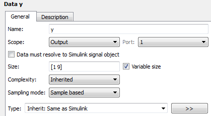 This image shows the general tab properties for the data specified for y.