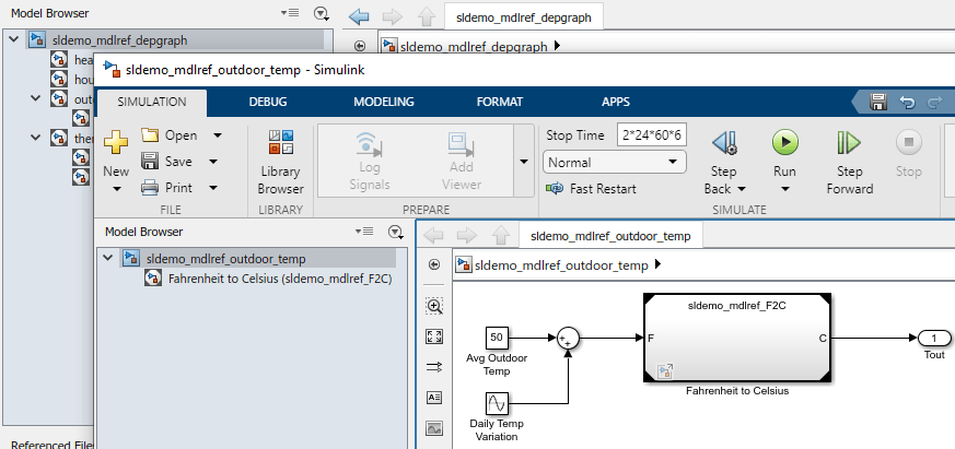 A referenced model is open in a new window as the top model in the model hierarchy.