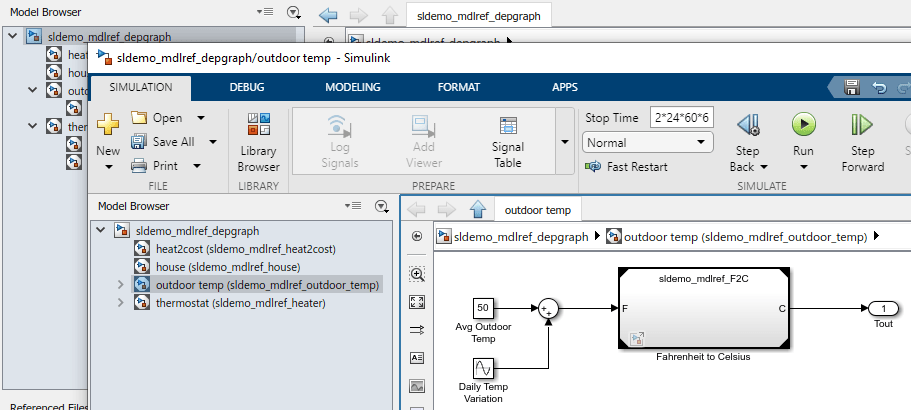 A referenced model is open in a new window in the context of its parent model.