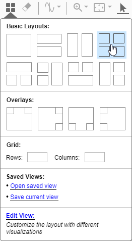 Layout menu in the Simulation Data Inspector with the 2-by-2 subplot layout selected.