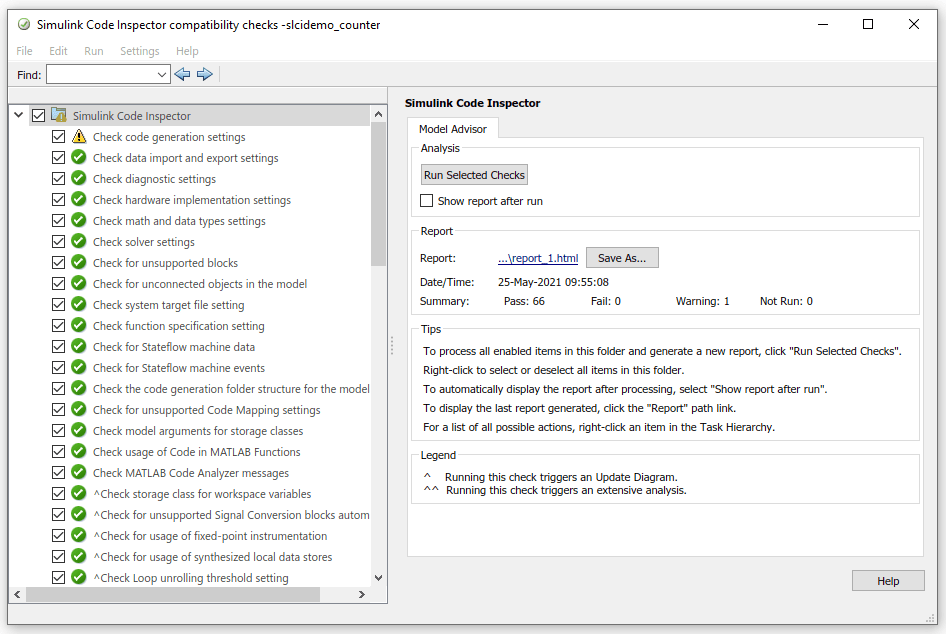 Model Advisor dialog box