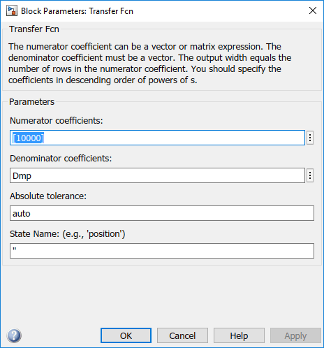 Image of block parameters transfer function