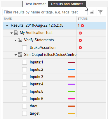 Expanded test results showing test failures