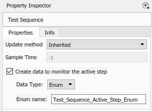 Property Inspector for Test Sequence block