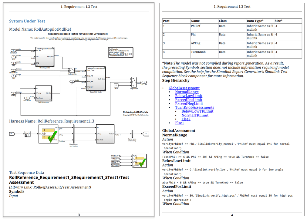 Test specification report detail page