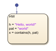 Stateflow chart that uses the contains operator in a state.