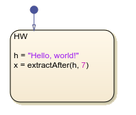 Stateflow chart that uses the extractAfter operator in a state.