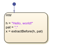 Stateflow chart that uses the extractBefore operator in a state.