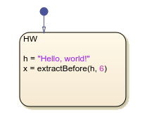 Stateflow chart that uses the extractbefore operator in a state.