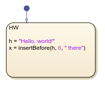 Stateflow chart that uses the insertbefore operator in a state.