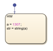 Stateflow chart that uses the string operator in a state.