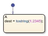 Stateflow chart that uses the tostring operator in a state.