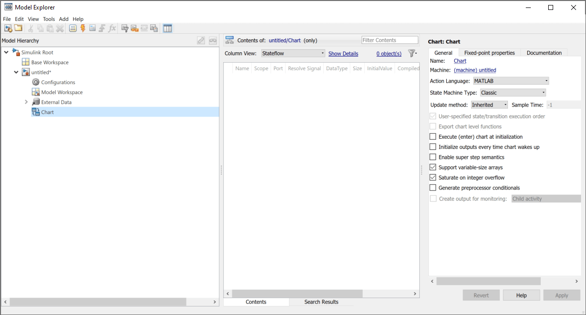 Model Explorer showing default chart properties.