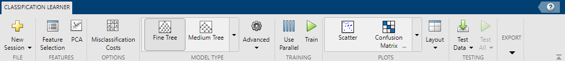 Classification Learner tab