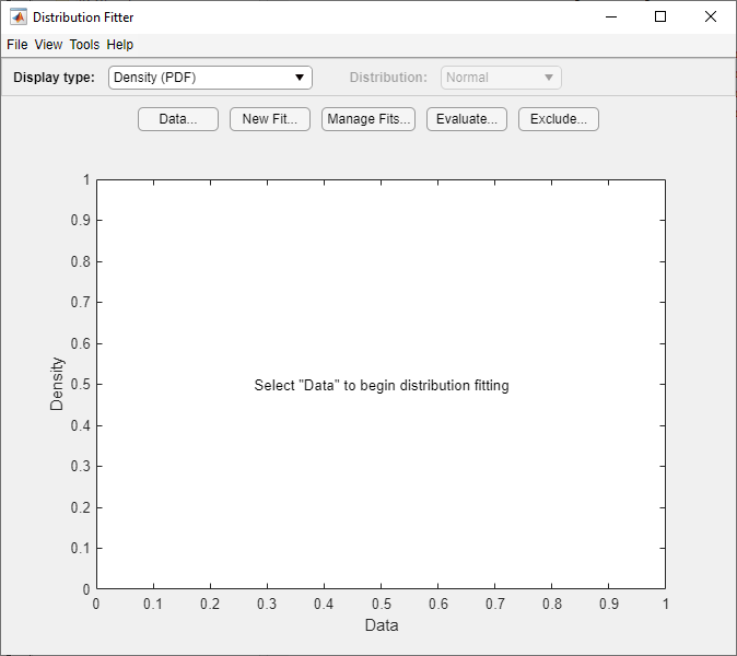 Default view of the Distribution Fitter app