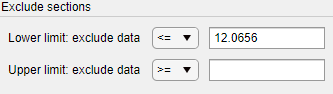 Exclude sections pane of the Exclude window showing a specified lower limit