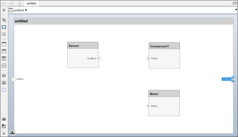 Model with three components and one InBus architecture port and one OutBus architecture port.