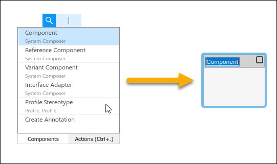 In the quick-insert menu, select below other component types, fully qualified name of stereotype and a new component is created with that stereotype applied.