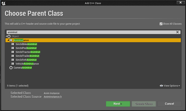 Unreal Editor choose parent class