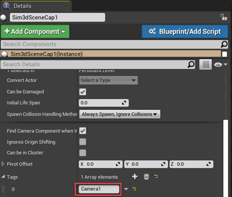 Unreal editor details tab with tag name