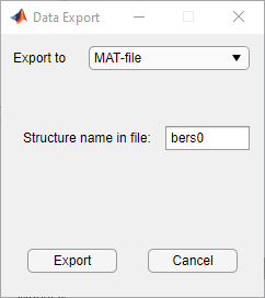 Data Export dialog box with Export to MAT-file selected.