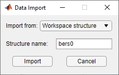 Data Import dialog box with import from Workspace structure selected.