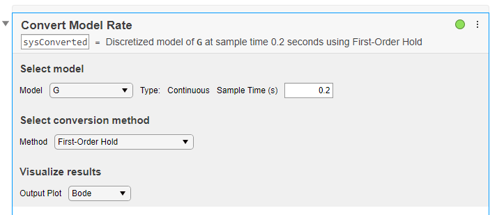 Convert Model Rate task in Live Editor