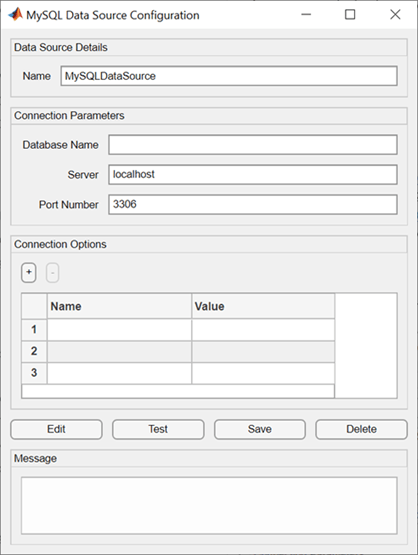 MySQL Data Source Configuration dialog box