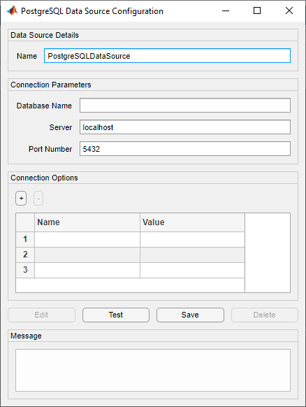 PostgreSQL Data Source Configuration dialog box