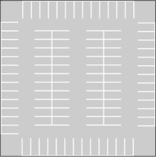 Horizontal parking lot layout with parking grids on vertical edges