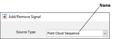 Add/Remove Signal dialog box displaying the Source Type parameter, which corresponds to the Name string