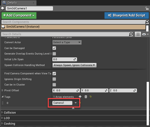 Unreal editor details tab with tag name