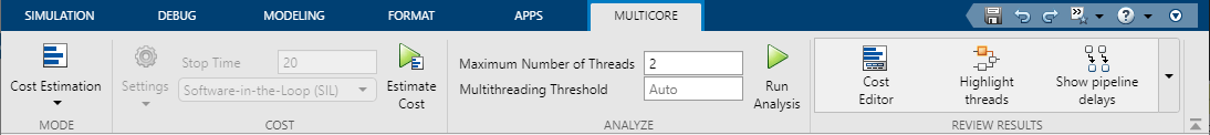 Multicore tab on Simulink toolstrip
