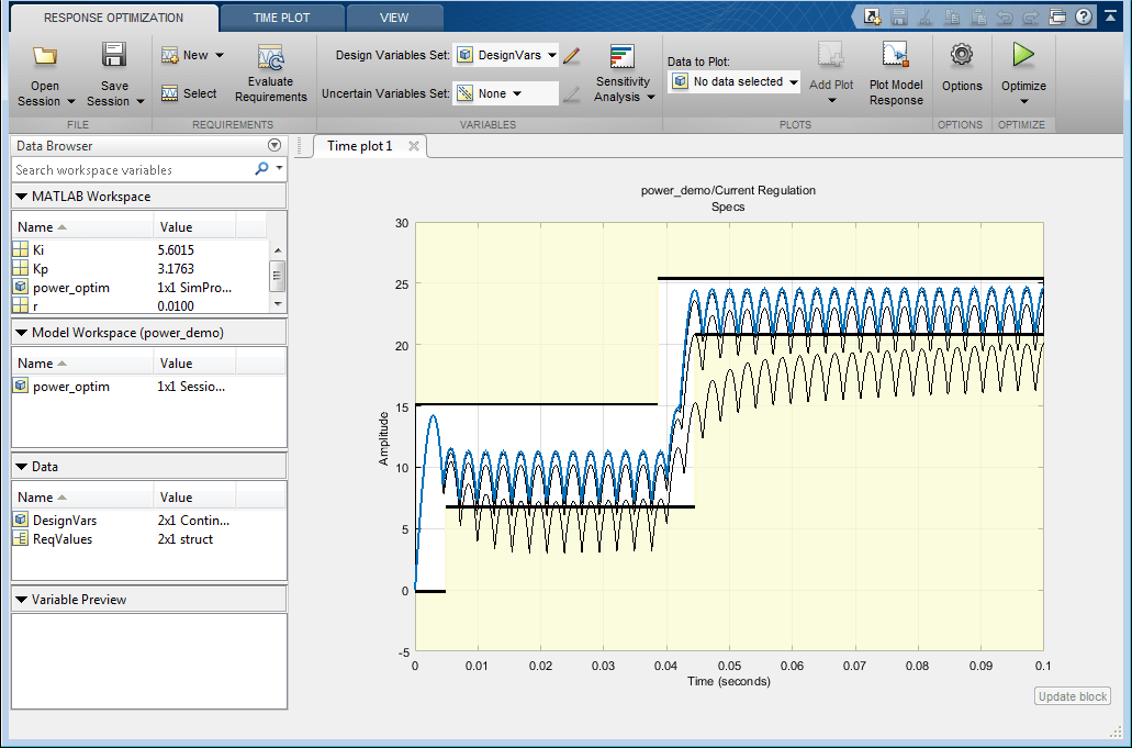 Настройка конвертеров. Auto Tune Matlab menu.