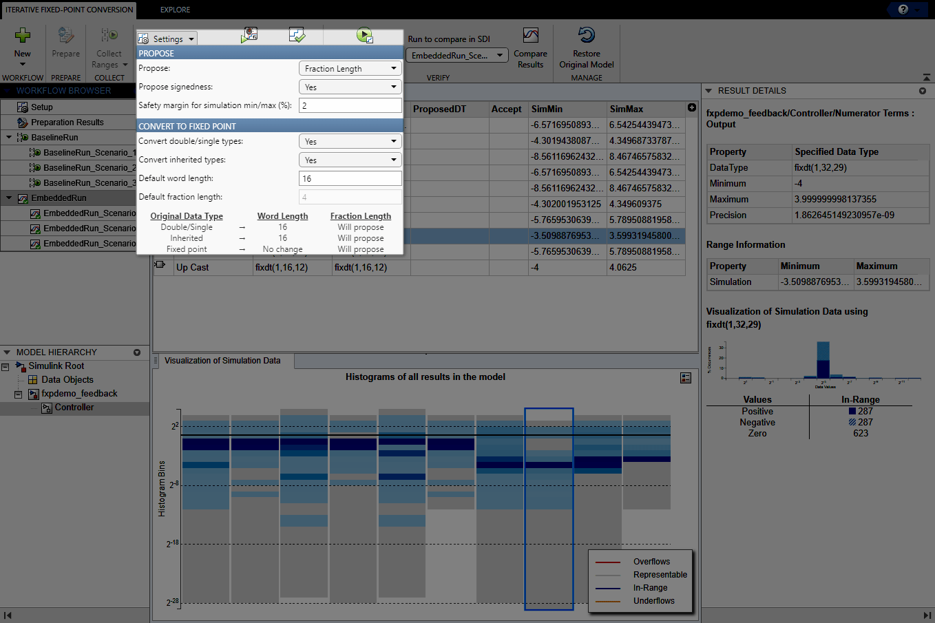 View of the Fixed-Point Tool with the Settings menu expanded.