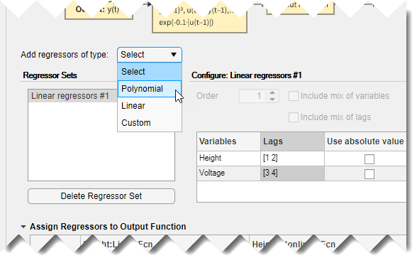 Add regressors selection for Polynomial is on the left.