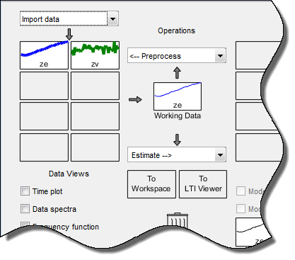 The top cells of the Import data columns on the left show ze and zv.