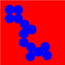 Binary image displayed as a red background and blue region of interest.