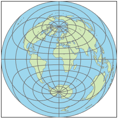 World map using equidistant azimuthal projection