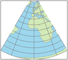 World map using standard equidistant conic projection